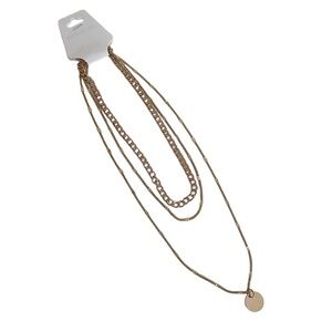 3-Layered Gold-Tone Chain Link Necklace with Mini Round Coin Charm Pendant